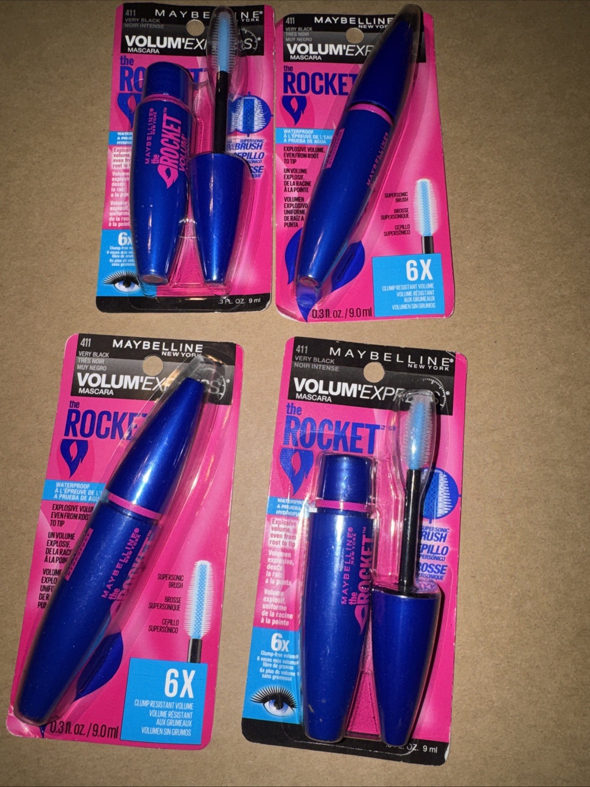 4 Pack Maybelline Volum' Express The Rocket Waterproof Mascara, Very Black 411 4 Pack Maybelline Volum' Express The Rocket Waterproof Mascara, Very Black 411
