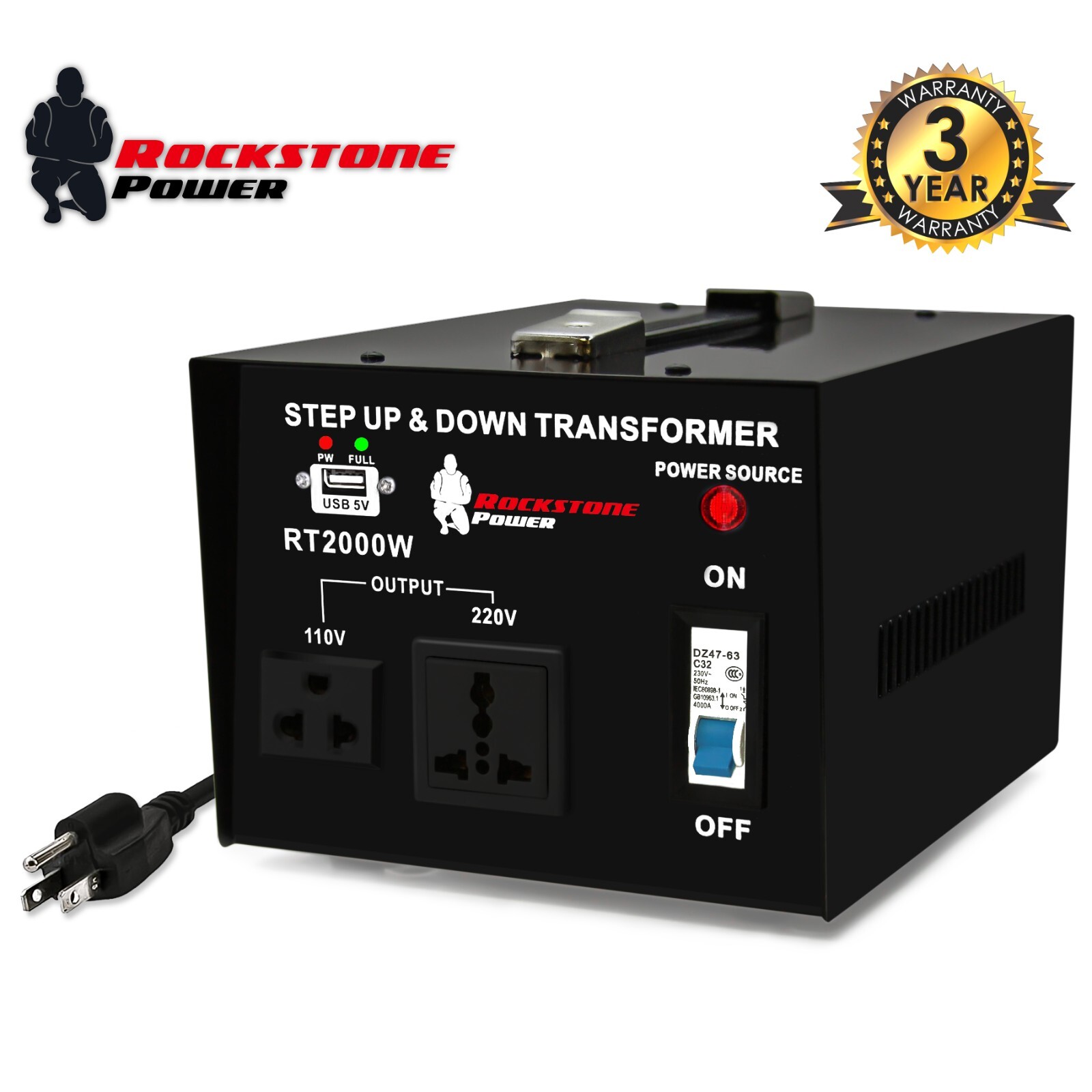 ROCKSTONE POWER 2000W Step Up/Down Voltage Converter Transformer 110V/220V