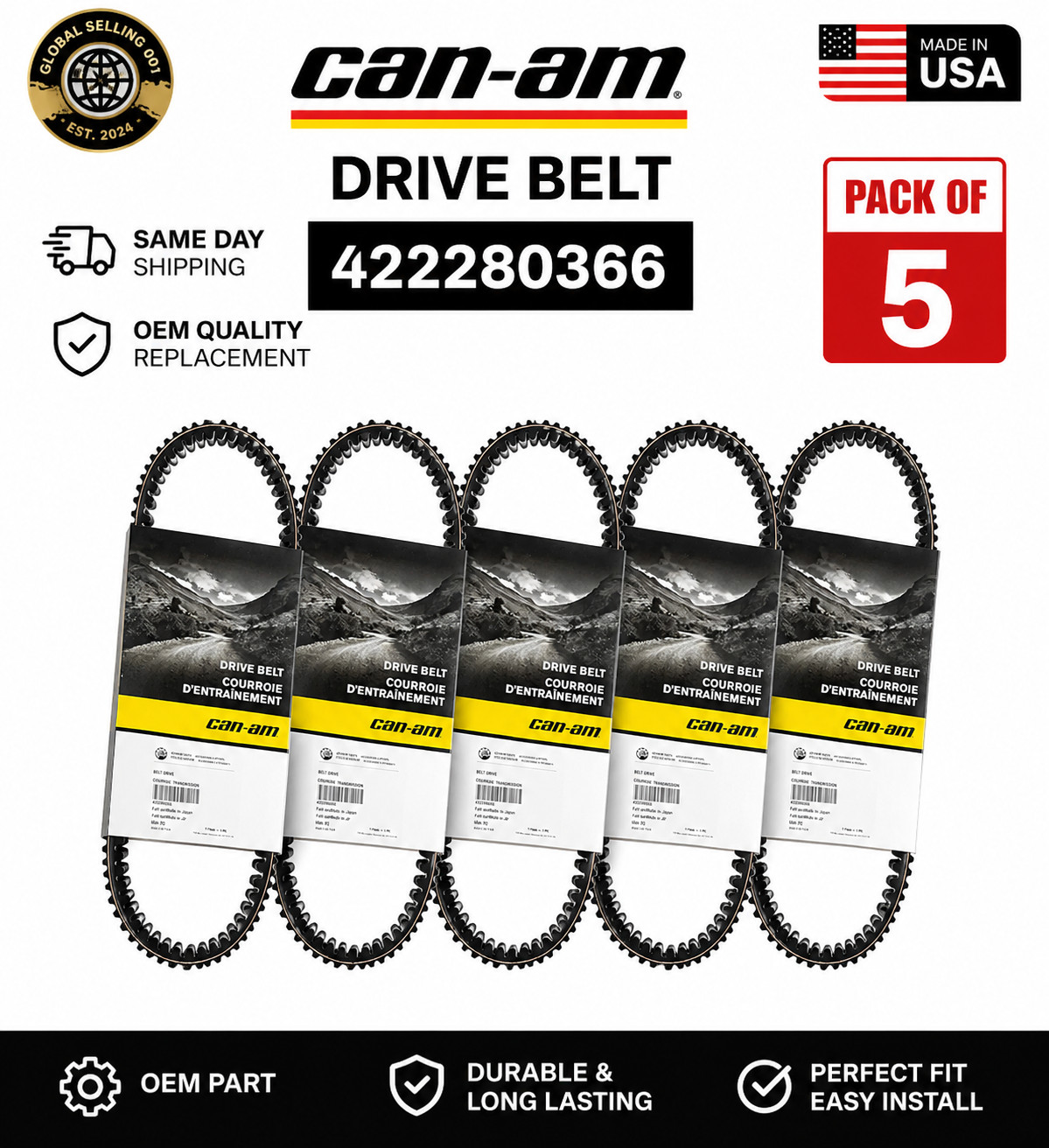 Pack of 5 Genuine Can-Am Drive Belt 422280366 OEM CVT Replacement Belt