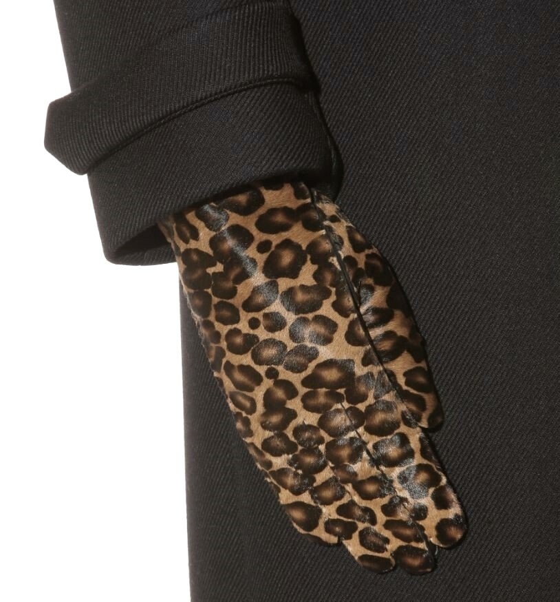 Burberry Prorsum Black Jenny Leopard-print Calf Hair Gloves Sz 6.5 $698