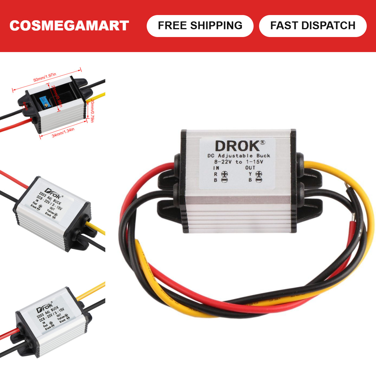 Waterproof DC Buck Converter 8-22V to 3-15V Adjustable Voltage Regulator 3A Powe Waterproof DC Buck Converter 8-22V to 3-15V Adjustable Voltage Regulator 3A Powe