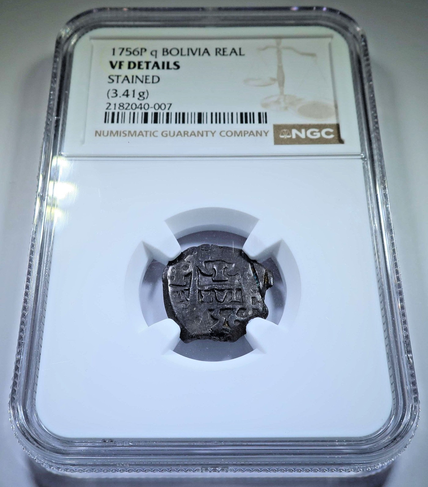 NGC VF 1756 Spanish Bolivia 1 Reales Genuine 1700\'s Colonial Pirate Cob 1R Coin