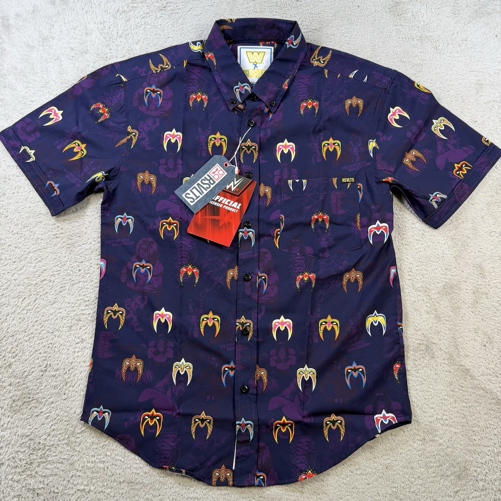 RSVLTS WWE Shirt Mens Small Purple Ultimate Warrior Kunuflex Button Wrestling