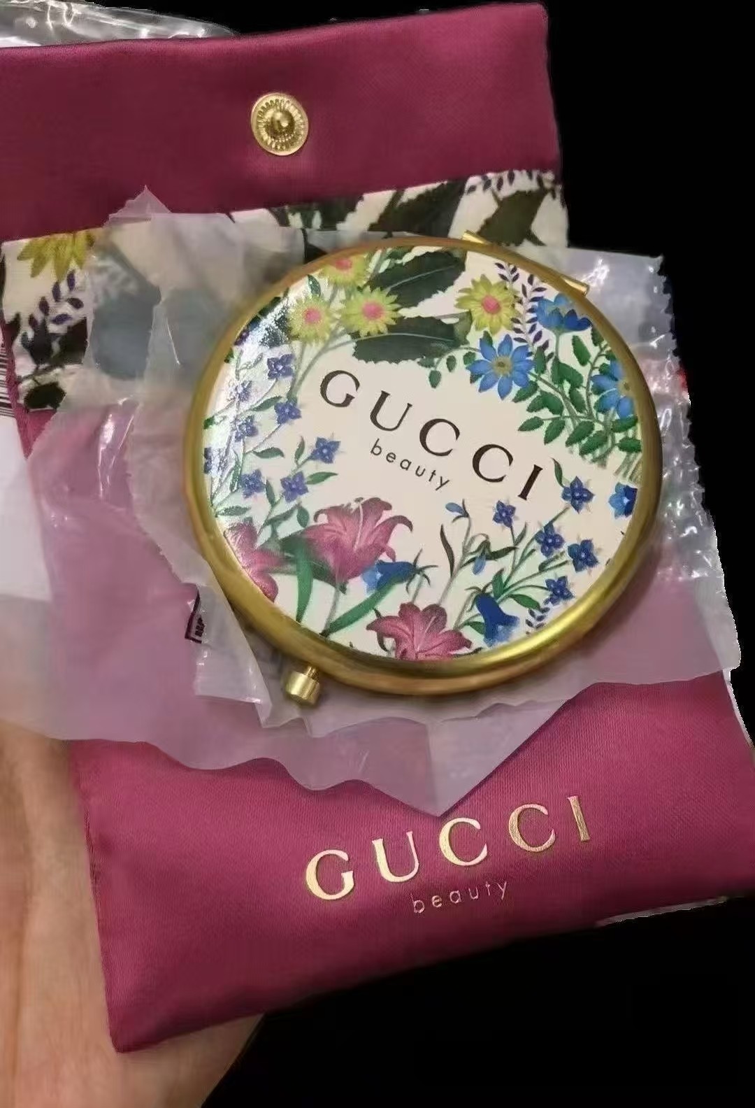 Gucci Floral Pattern Compact Mirror Beauty Promo Gift with Pouch