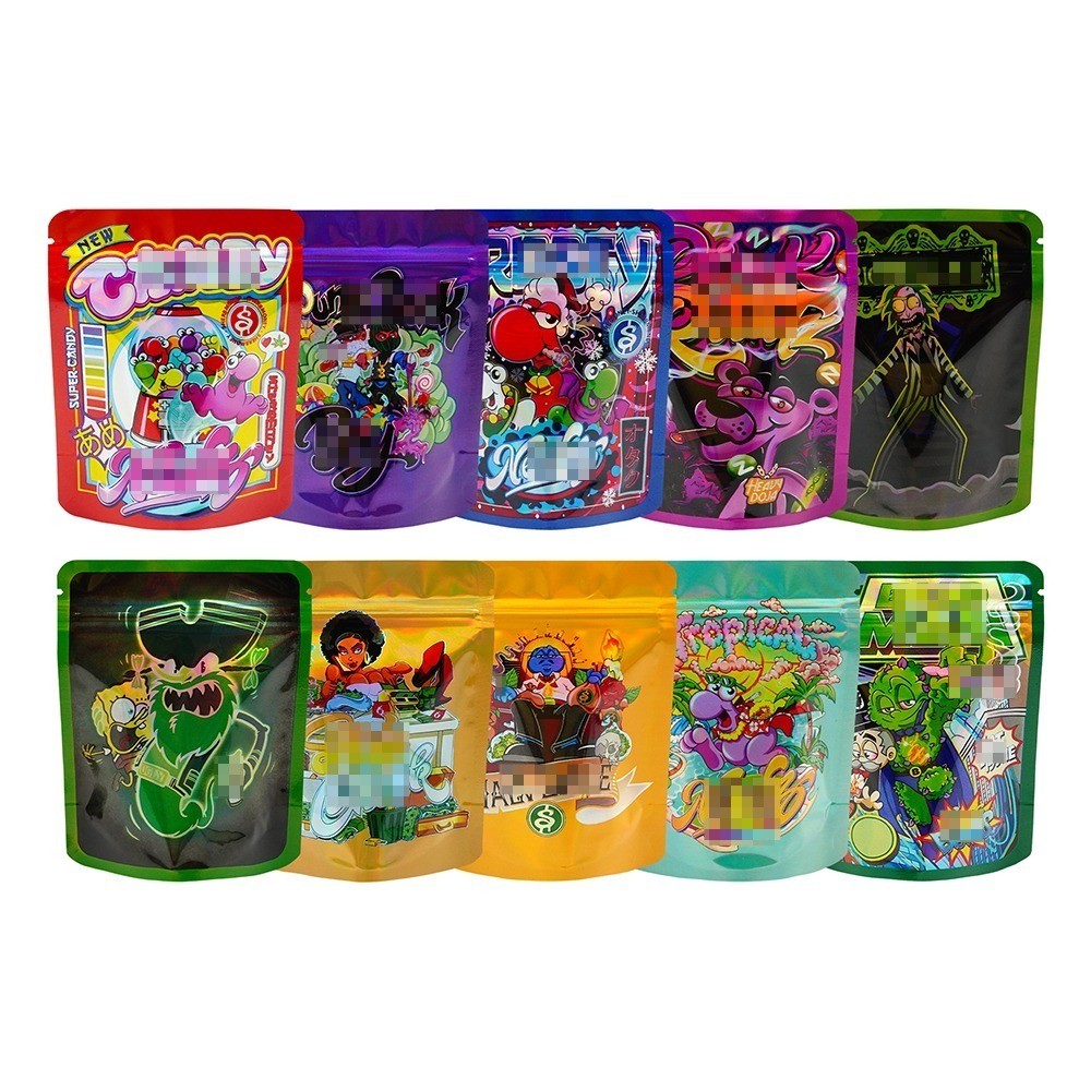 3.5g Smell Proof Resealable Mylar Bags Zip Seal Food Storage Mixed Bags 100pcs