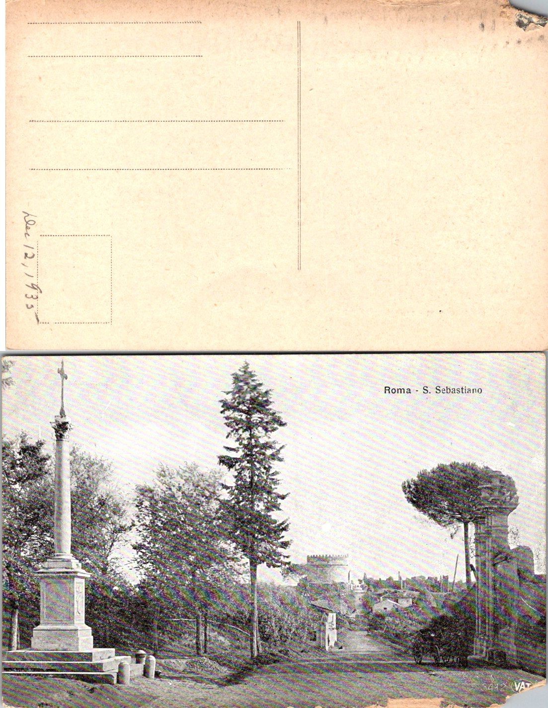Roma S Sebastiano Postcard Italy 1930s Unposted Vintage Black White Photo Unsent