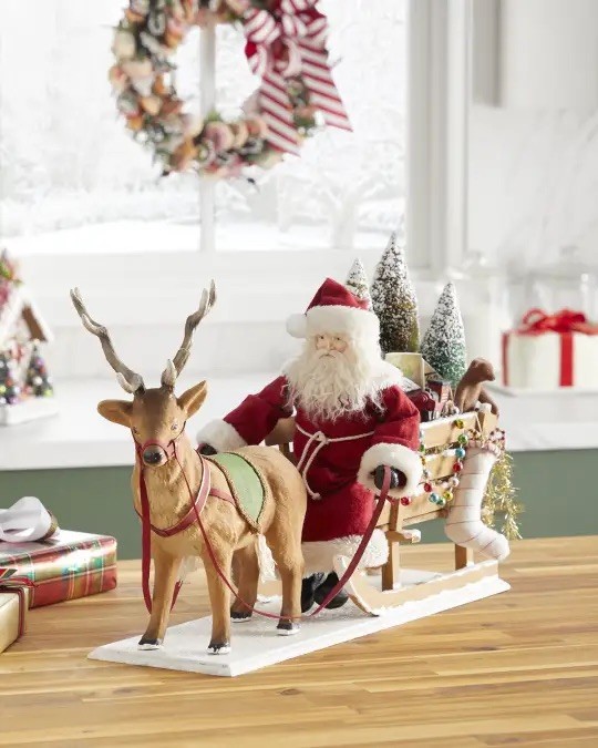 Bethany Lowe “Santa in a One Horse Open Sleigh” Lrg 22” Figurine  TD1161 NEW