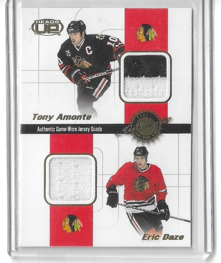 2001-02 Pacific Heads Up Game-Worn Jersey Quads Amonte-Daze-Thibault-Calder