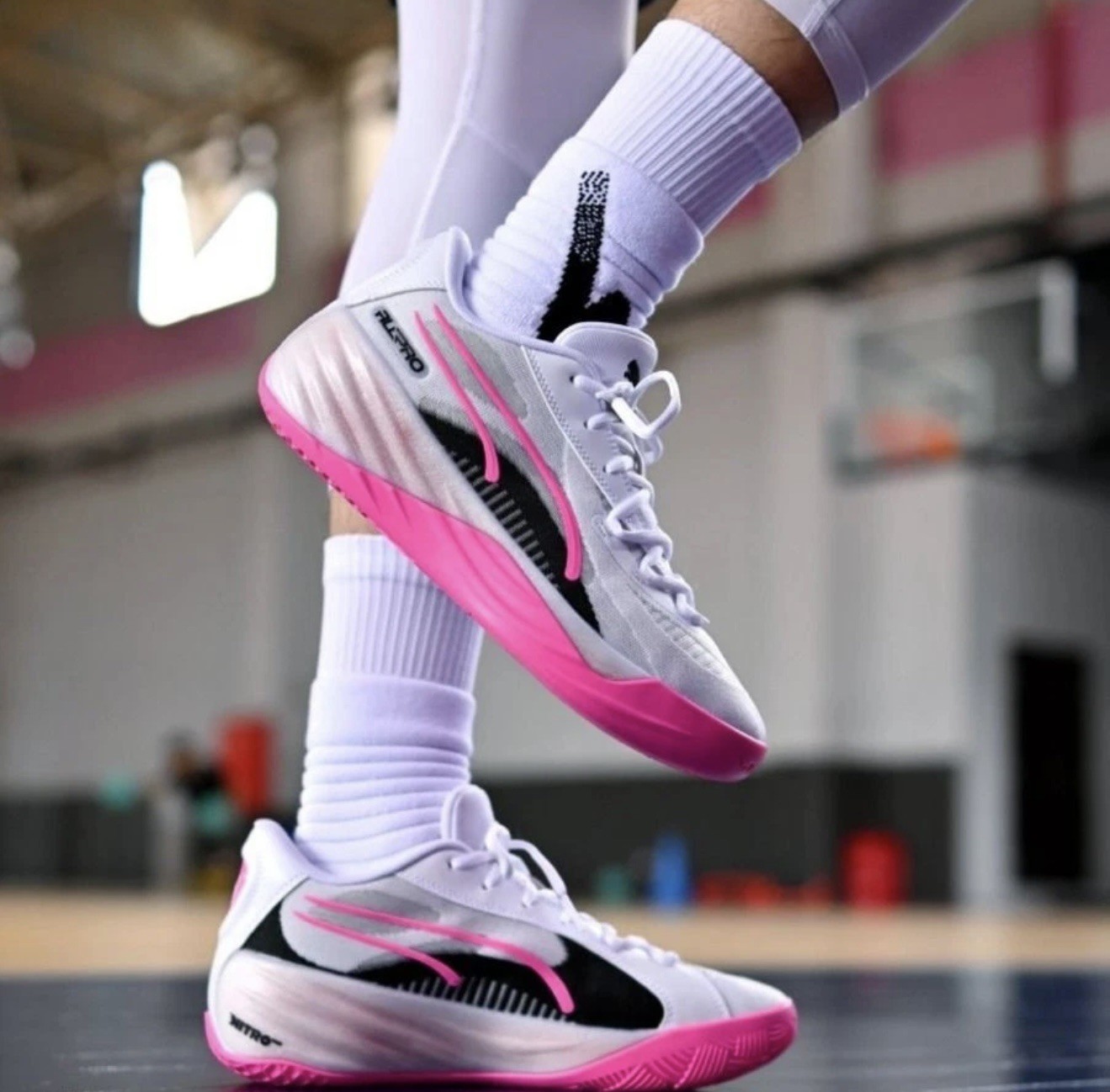Puma All Pro Nitro Basketball Sneakers Mens 18 White Poison Pink NITROFOAM Shoes Puma All Pro Nitro Basketball Sneakers Mens 18 White Poison Pink NITROFOAM Shoes
