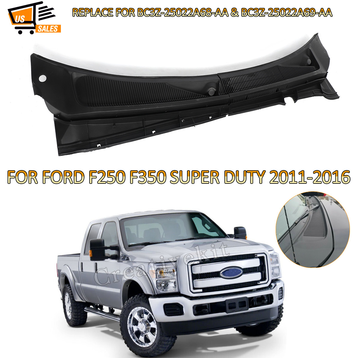 For 2011-2016 Ford F250 F350 Super Duty Windshield Wiper Cowl Panel Grille Pair