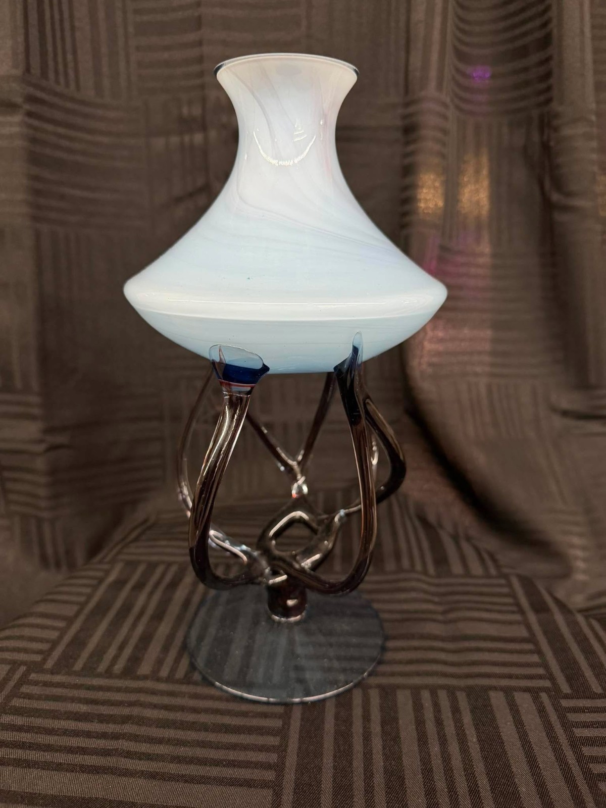 Vintage Jozefina Krosno Glass Octopus Vase Blue | 11” Tall Handblown Polish Art