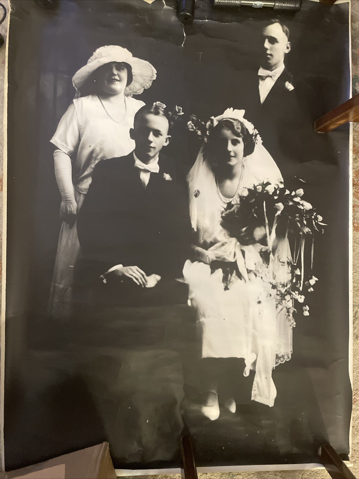 Antique Victorian Era Tintype Photo Poster with Adult Children Portrait 1920’