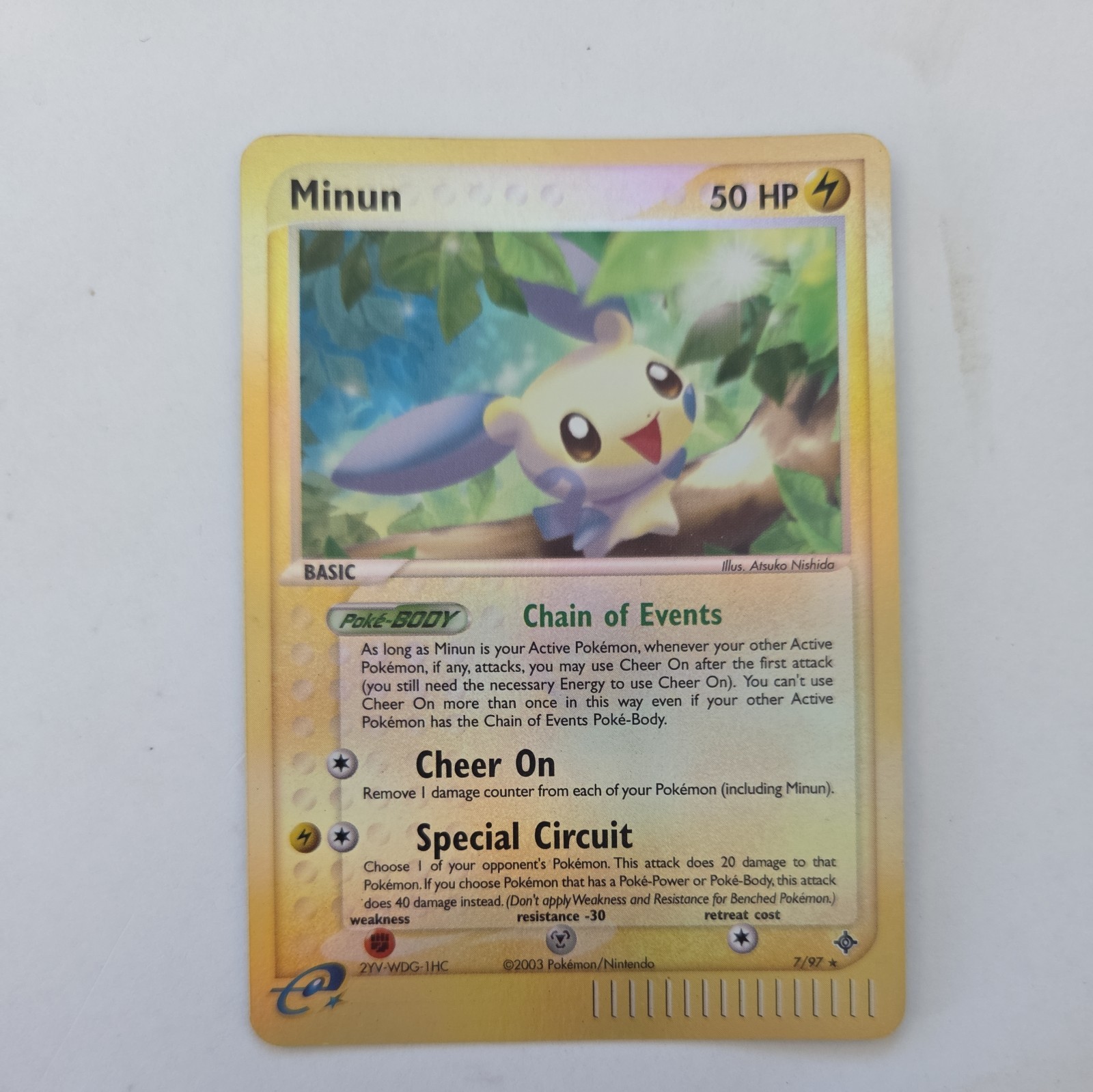 The Pokémon Company Minun 7/97 Dragon Holo Rare Eng 2003 50HP Basic Ear Swirl