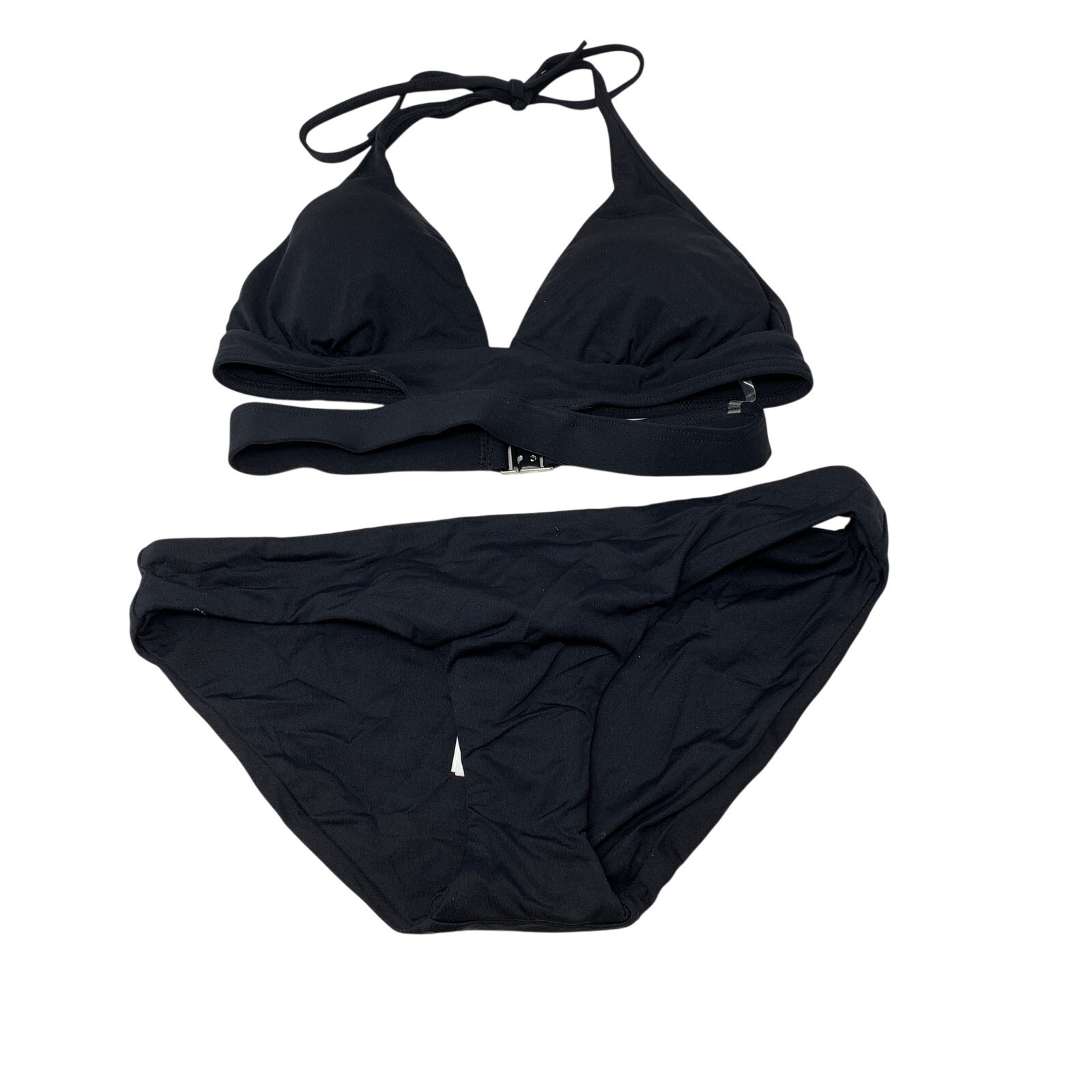 Seafolly Bikini Set Womens US 4 Black Padded Halter Triangle Swimsuit NWOT