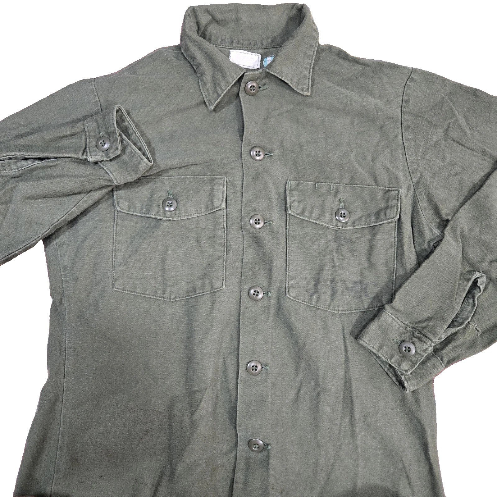 Vintage Vietnam War US Army OG-107 Cotton Sateen Utility Shirt Military Med Reg