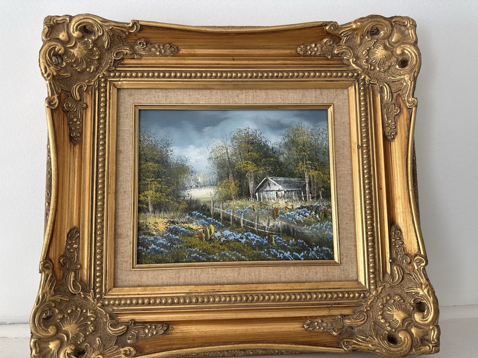 Vintage Ornate Gold Gilt Wood Picture Frame Linen Mat Baroque Style