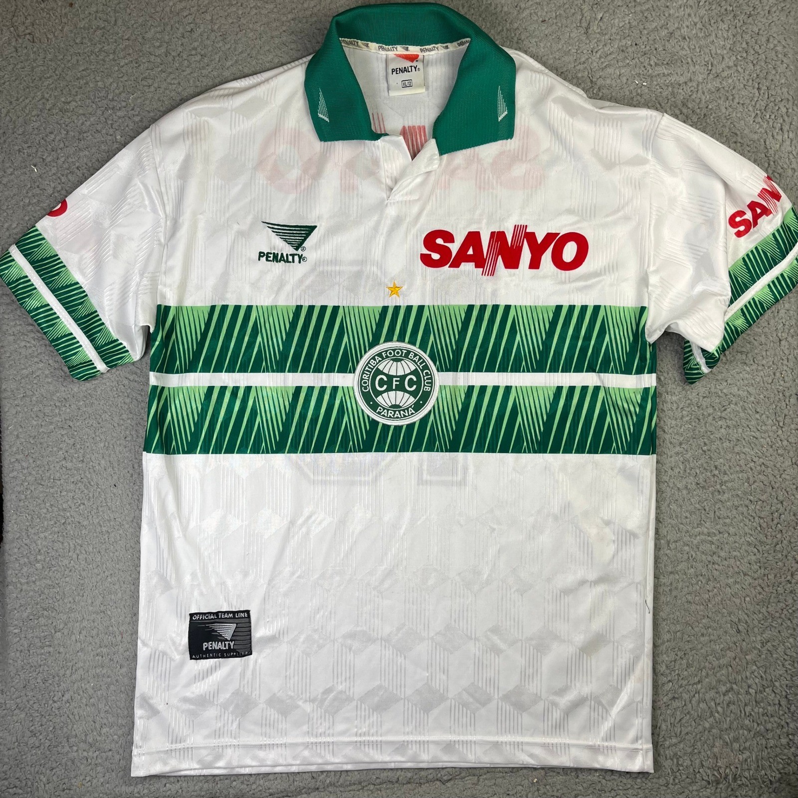 Coritiba Football Club Jersey XL White Green Soccer Sanyo Brazil Penalty