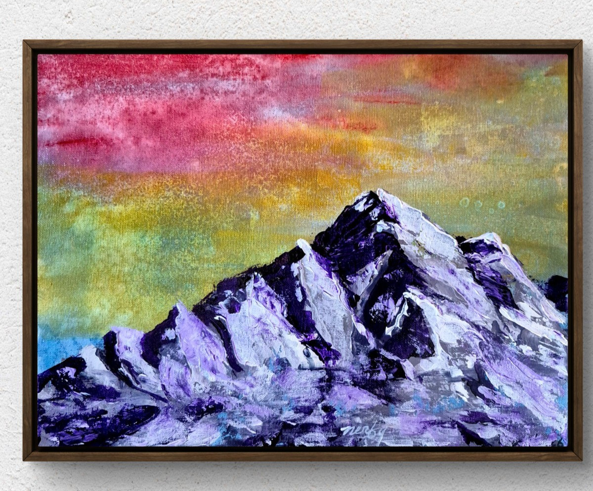 Original Abstract 12x16 Rocky Mountain Sunrise Vivid Acrylic Canvas Wall Art B21
