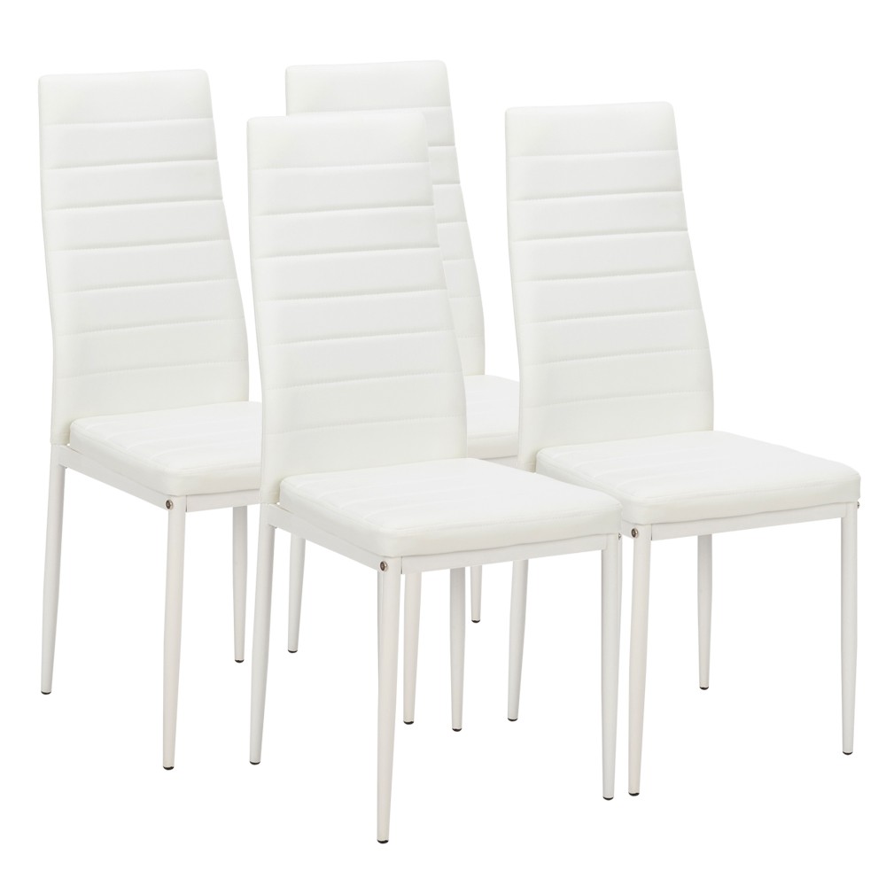 4pcs Elegant Assembled Stripping Texture High Backrest Dining Chairs White 4pcs Elegant Assembled Stripping Texture High Backrest Dining Chairs White