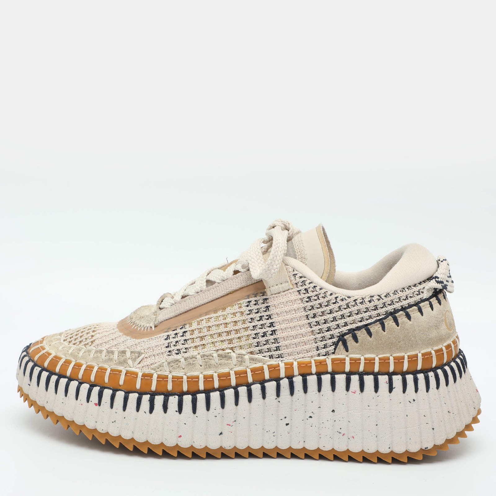 Chloe Nama Size 36 Multicolor Knit Fabric and Suede Low Top Sneakers