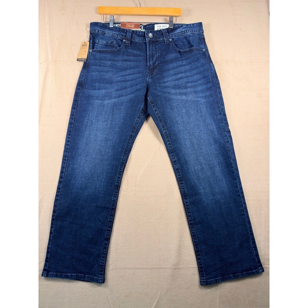 Axel Brand Slim Boot Jeans Mens 34x30 Dark Wash Stretch Denim Blue