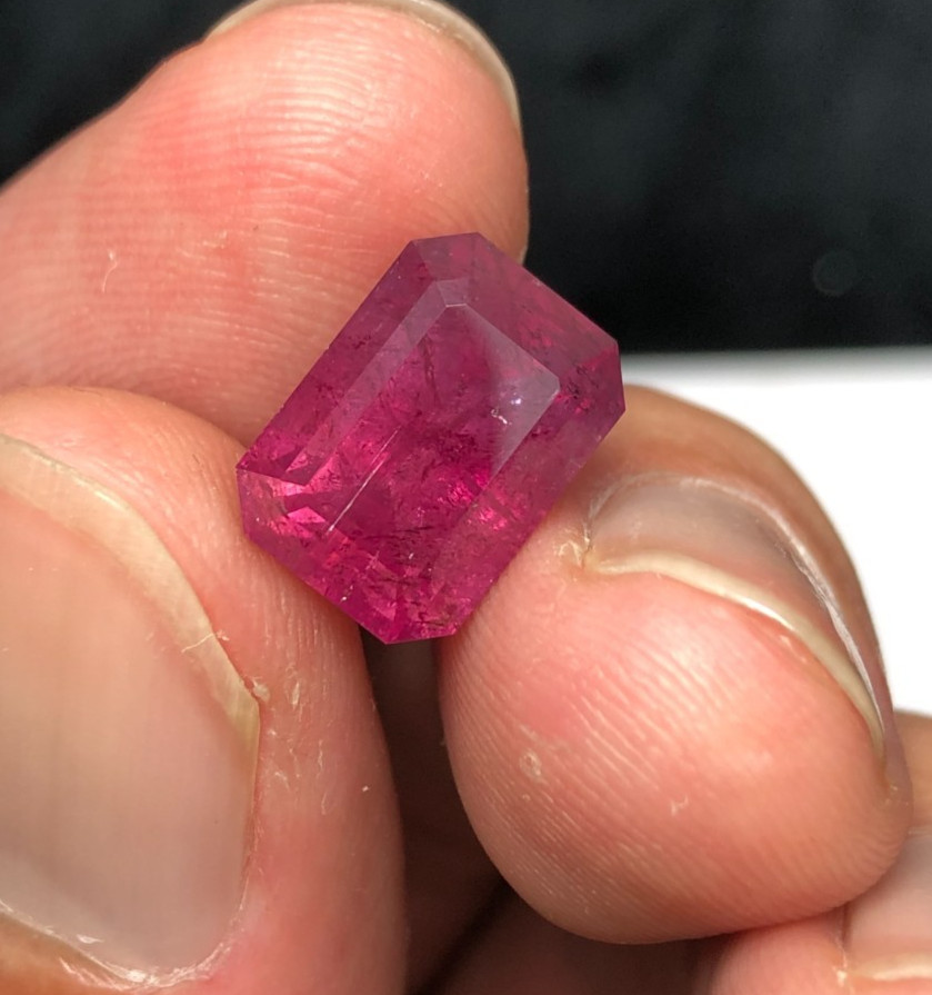 Natural Purplish Pink Tourmaline, Emerald Cut,  Hand Faceted