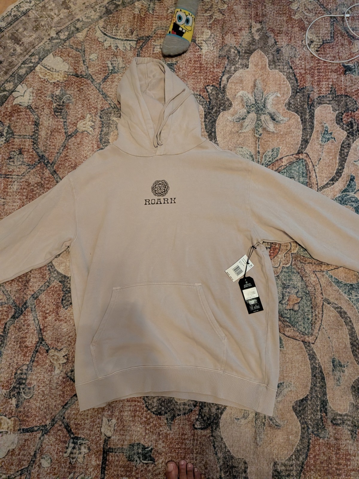 NWT Roark Men\'s Cone Collectors Fleece Hoodie Fossil Beige Pullover Size XL...