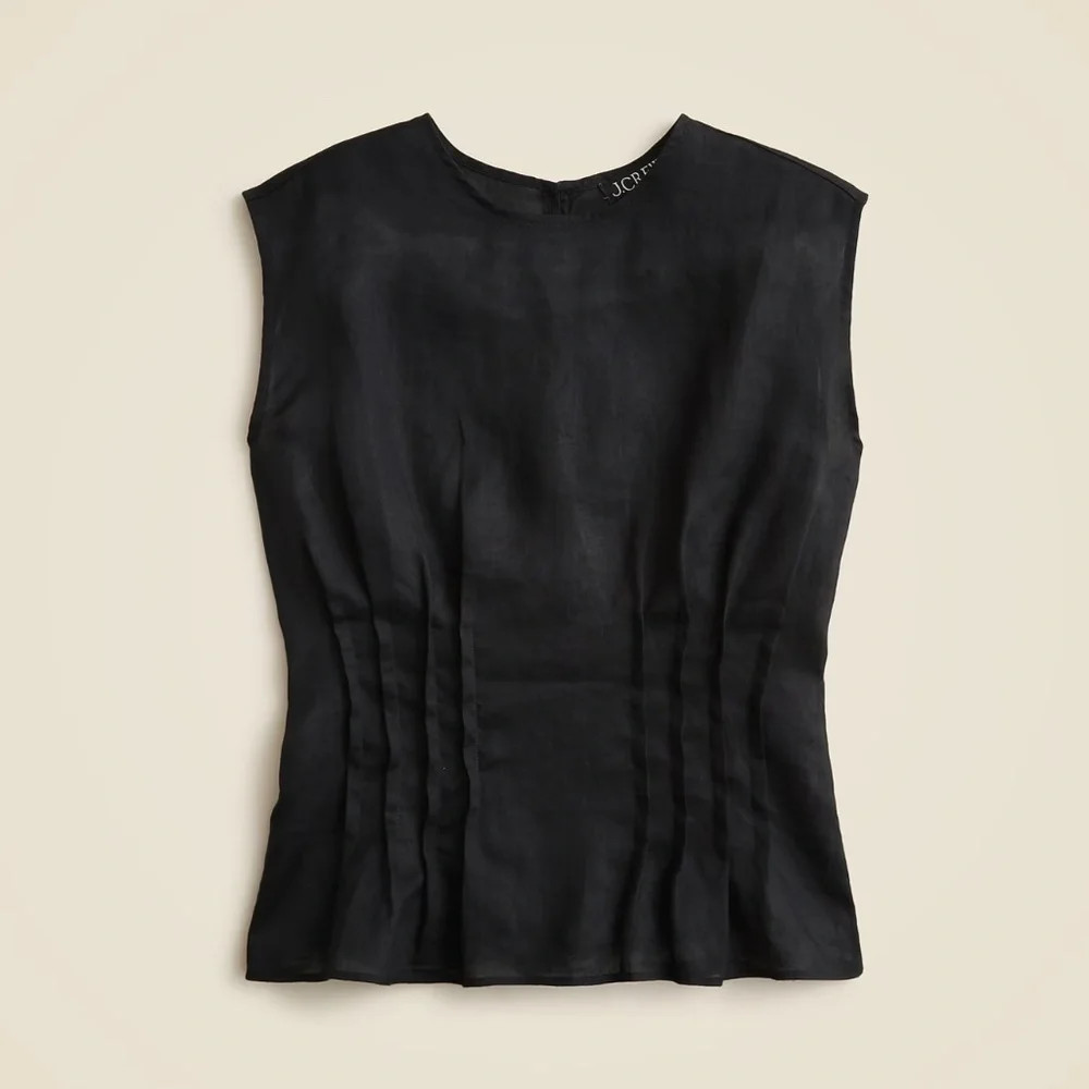 New J.CREW Size 10 Pintuck Shell Top in Ramie Black $69 CK045