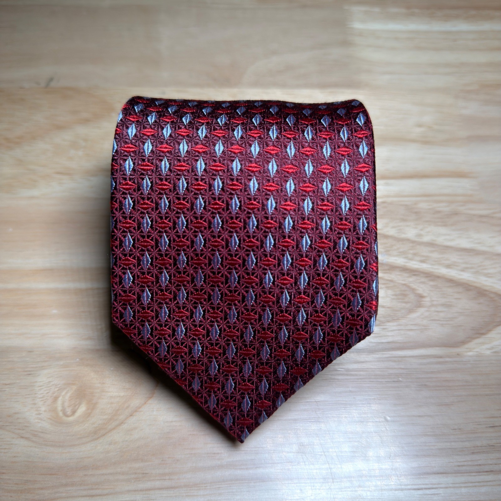 Jos. A. Bank Necktie Mens One Size Burgundy Geometric Silk Executive Collection