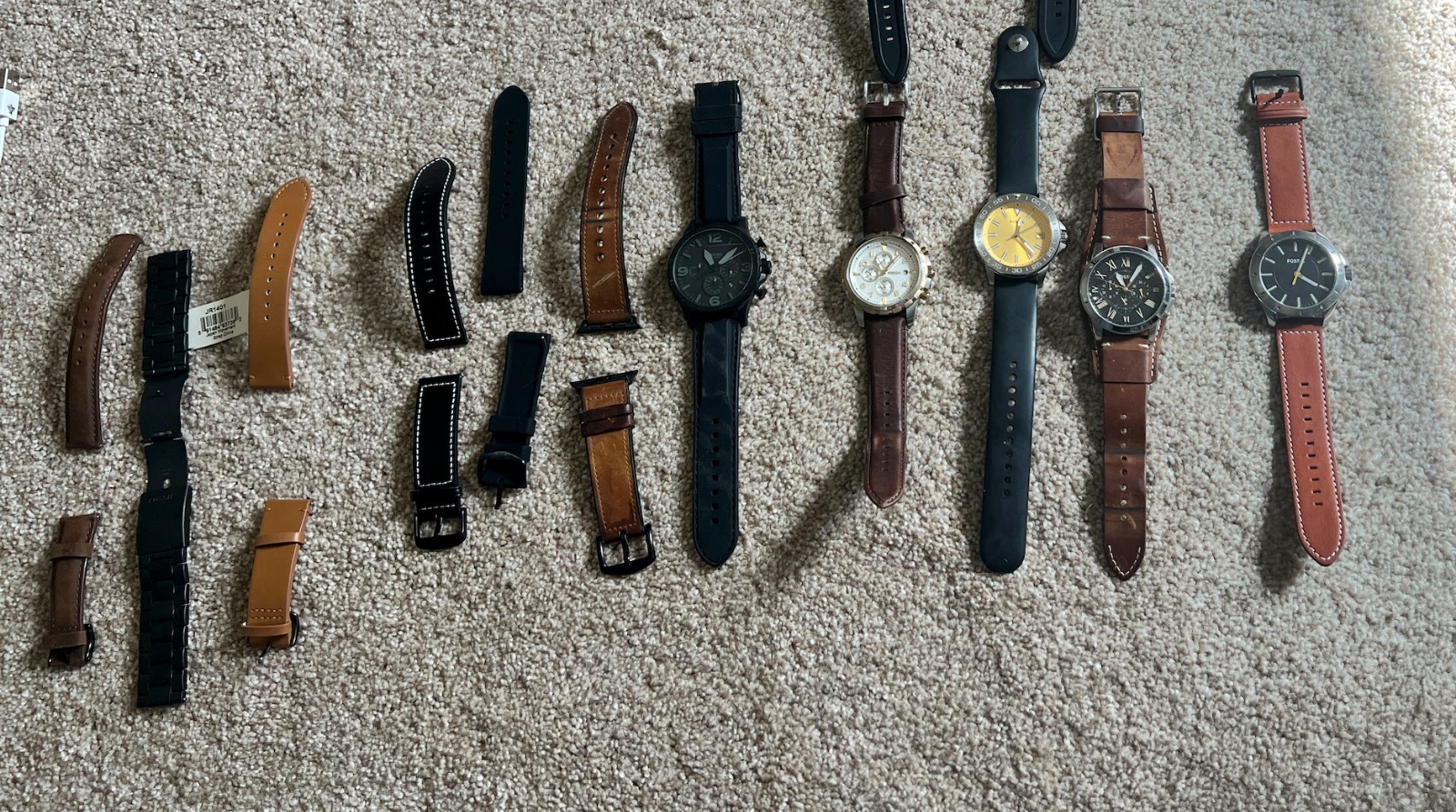 Fossil Mens Analog Watch Lot of 5 + Extra Bands + 2 Tins Nate Grant Dean Bannon