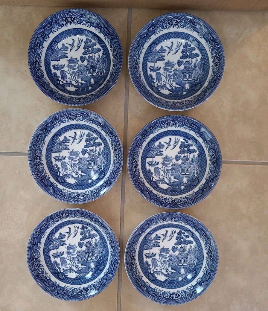 Churchill Blue Willow Cereal / Dessert / Fruit Bowls 6\