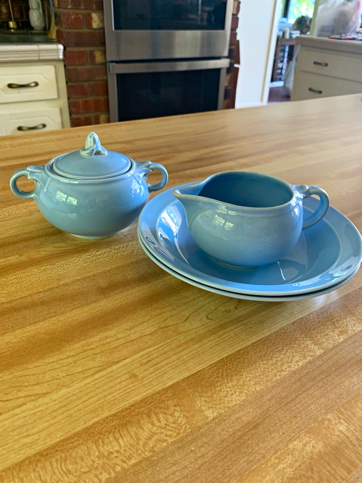 Luray TS567 Creamer & Sugar Set Blue Porcelain Tray w/ Lid, Handles