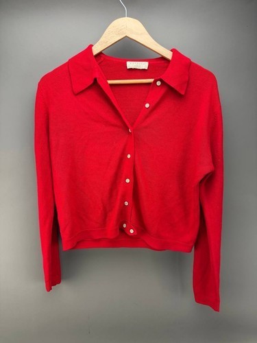 VTG Express Tricot Womens Red Cardigan Sweater Size L VTG Express Tricot Womens Red Cardigan Sweater Size L