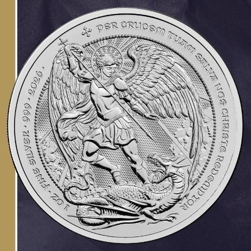 2026 British Angel Silver Coin - 1 oz .999 Fine Silver ST. MICHAEL DRAGON INSTOC