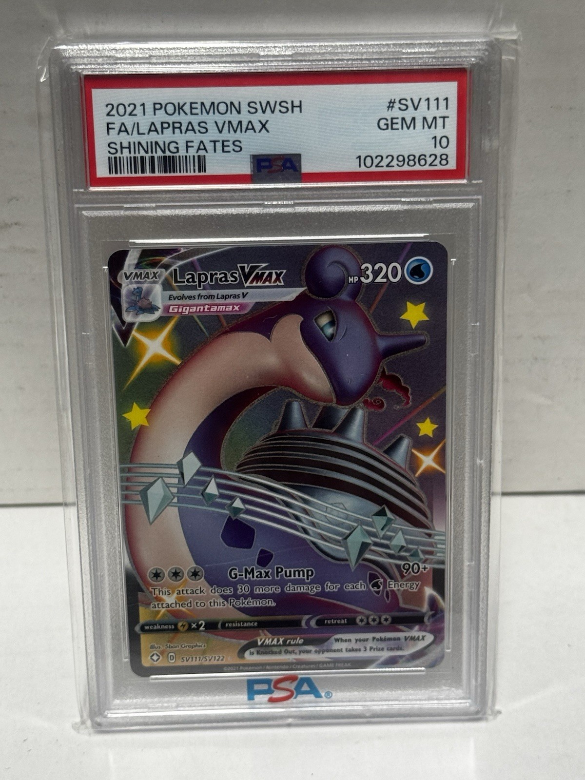 PSA 10 Lapras Vmax Pokemon Sword & Shield Shining Fates SV111/SV122