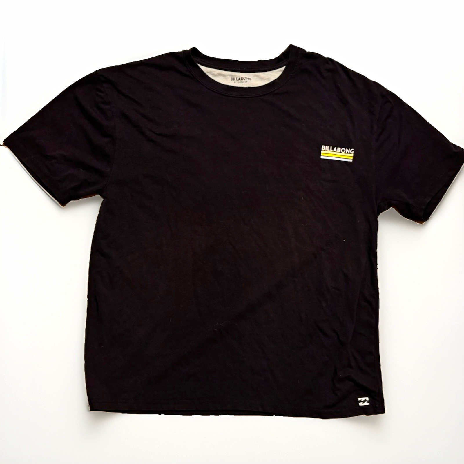 Billabong Men\'s Black Graphic Logo Tee L Cotton Knit Crew Neck Short Sleeve