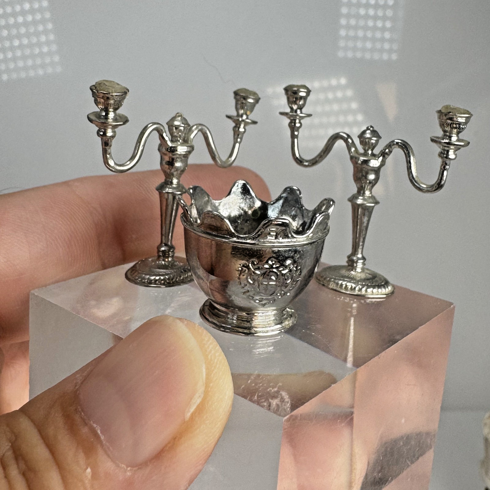 3Pc Artisan Dollhouse Miniature Silver Metal Lot Eugene Kupjack 1:12 FM05