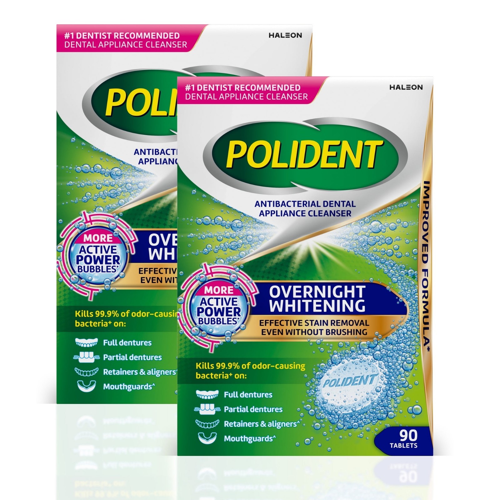 Polident Overnight Whitening Dental Cleanser Tablets 90 Ct (2 Pack) Antibacteria