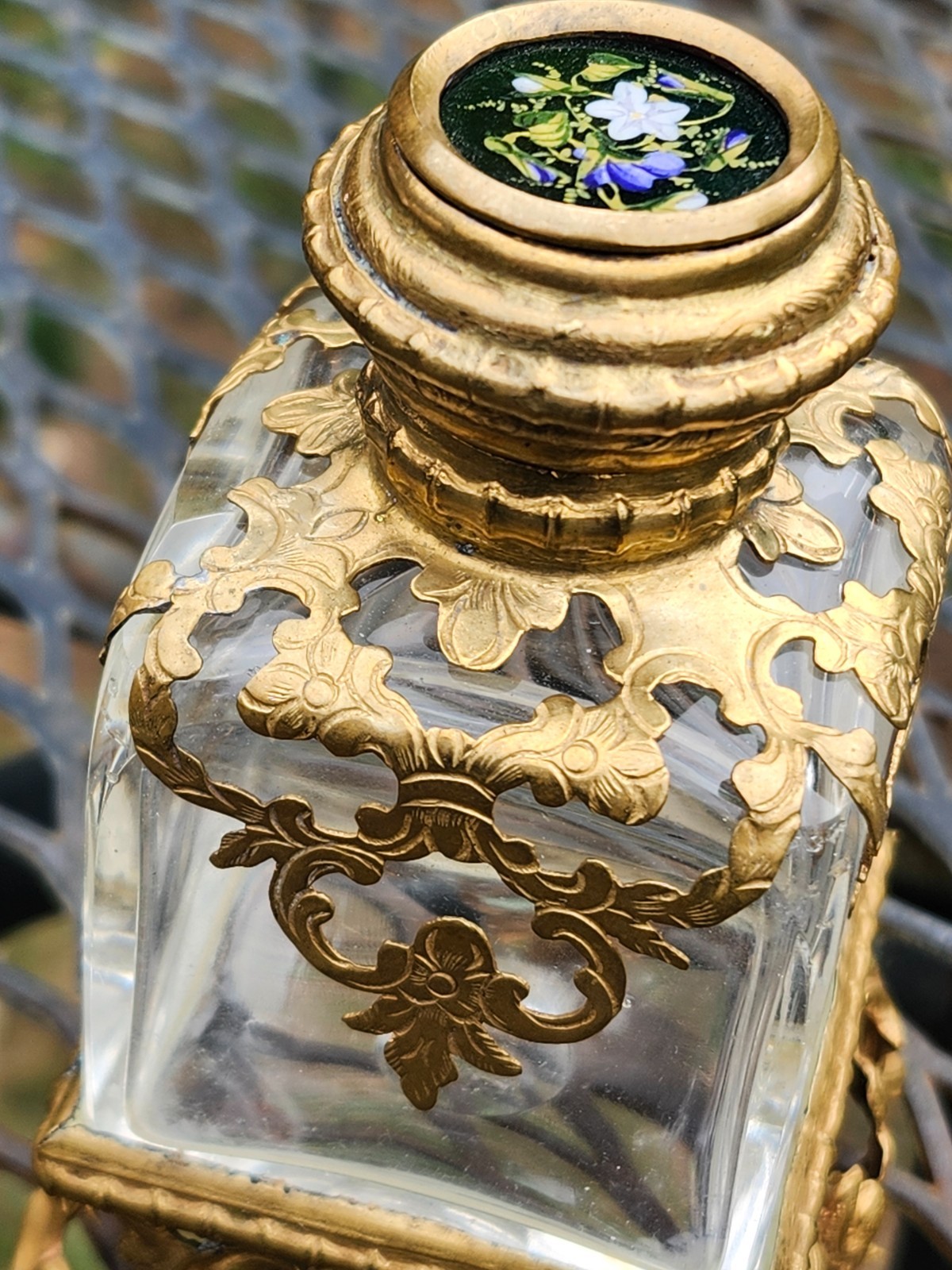 Antique 19c. French Crystal Ormalu Scent Box Perfume Bottle Napolean III Era