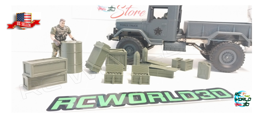 ACCESSORIES AMMO LOAD PACK FOR WPL, FAYEE, 1:16 TRUCKS 14 ITEMS PACK 3D PRINTED