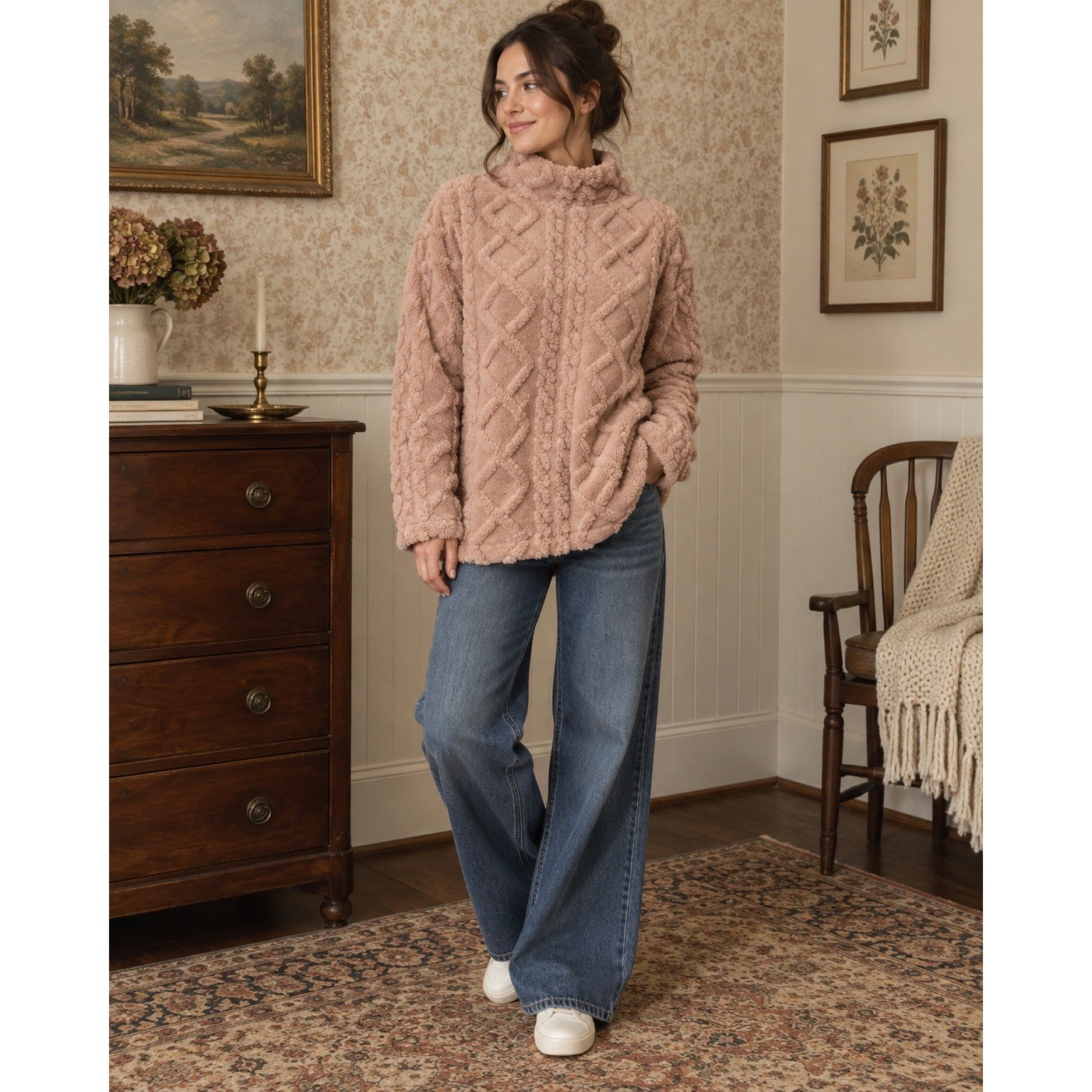 Eddie Bauer Cable Fleece Pullover – Size Large – Pink Eddie Bauer Cable Fleece Pullover – Size Large – Pink