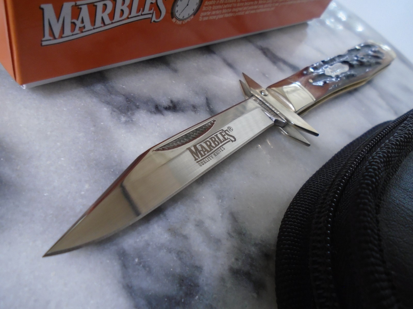Marbles Brown Stag Bone Swing Guard Pocket Knife Lockback MR109 7.75\ Marbles Brown Stag Bone Swing Guard Pocket Knife Lockback MR109 7.75\