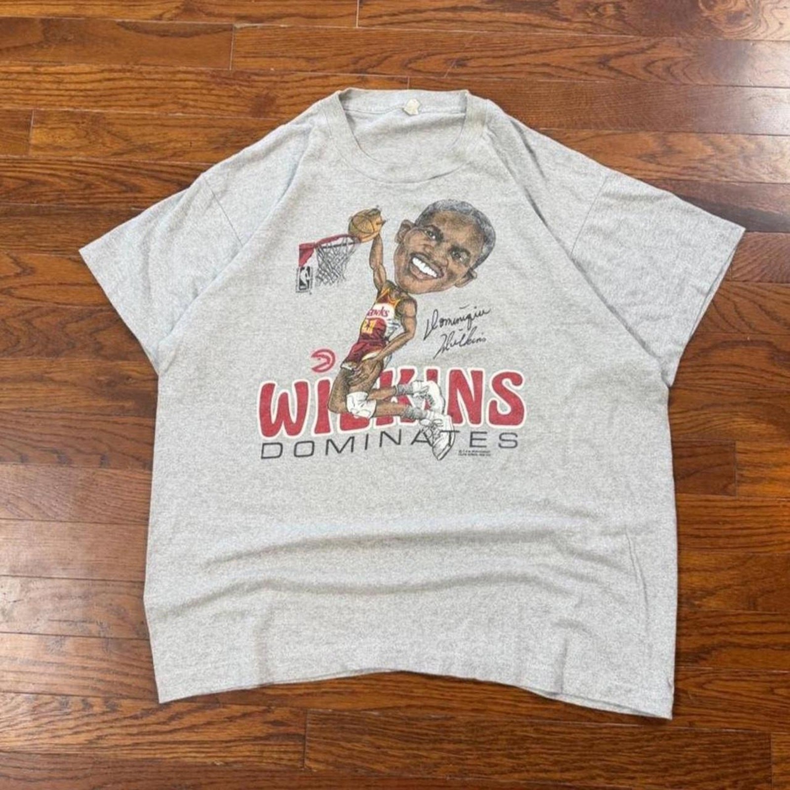 Vintage 80s Salem Sportswear Dominique Wilkins Atlanta Hawks Caricature T-Shirt