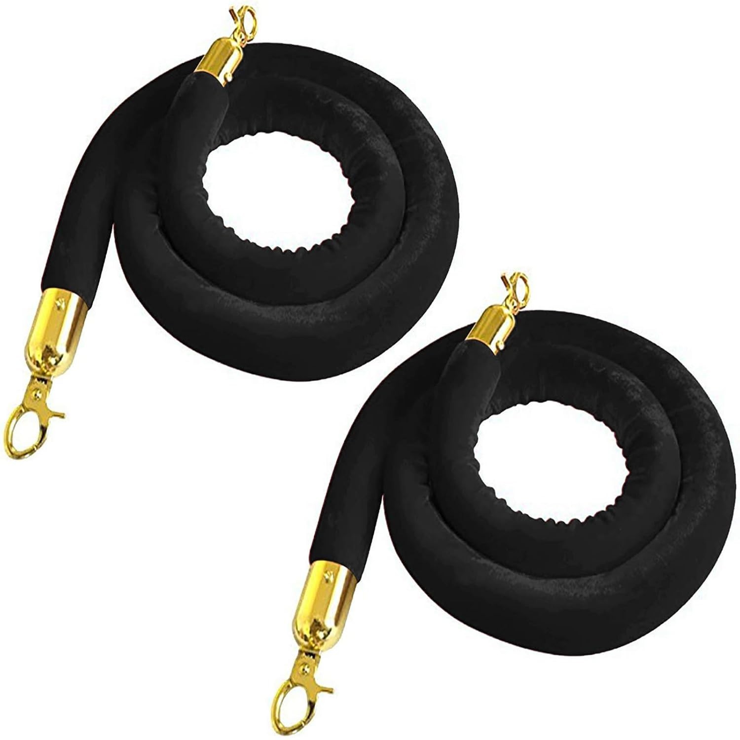 2Pcs Elegant Black Velvet Stanchion Rope - 5ft Crowd Control with Gold Hooks