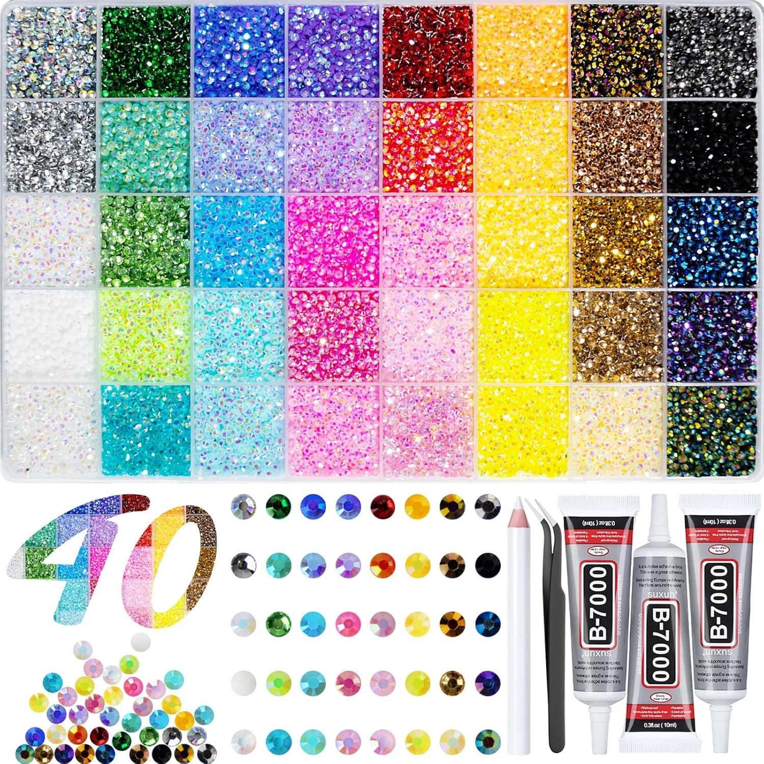 50000+Pcs Rhinestones for Bedazzling Kit 3mm Gems Bedazzler Set | 40 Colors Flat