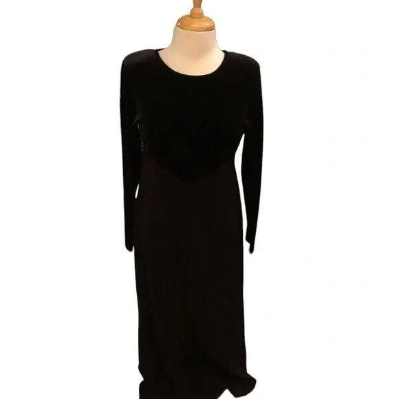 VTG Carole Little Black Velvet Wool Knit Maxi Dress M 90s Goth Witchy NWT VTG Carole Little Black Velvet Wool Knit Maxi Dress M 90s Goth Witchy NWT