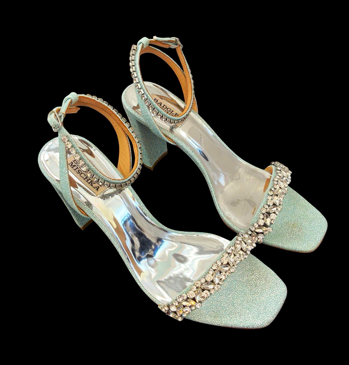 Badgley Mischka Women’s Silver Rhinestone Strappy Ankle Strap Sandals 9.5