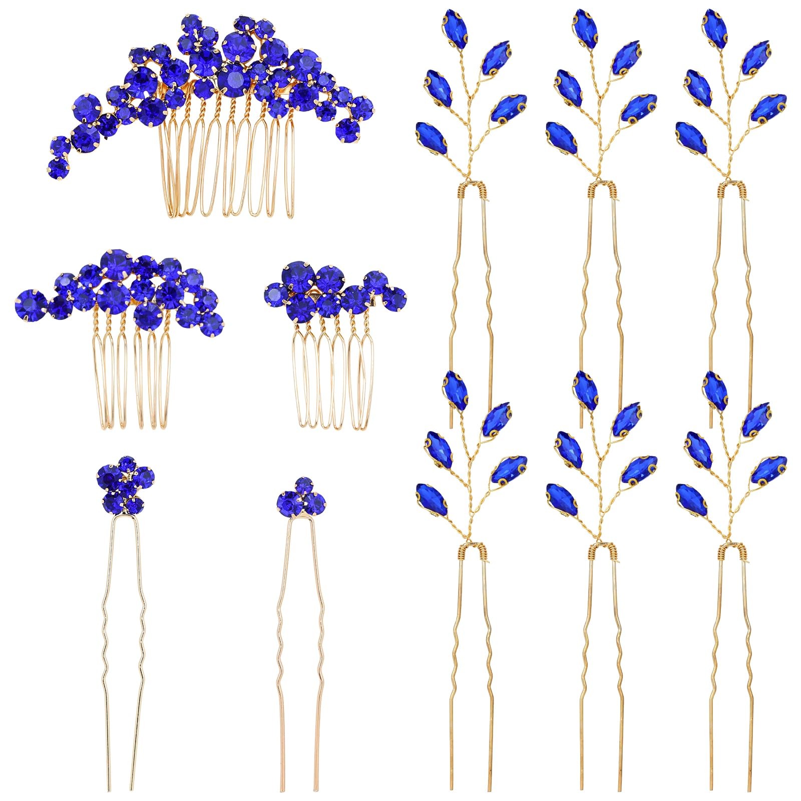 inSowni 11 Pieces Vintage Royal Blue Headpieces Party Prom Wedding Bridal Rhi...
