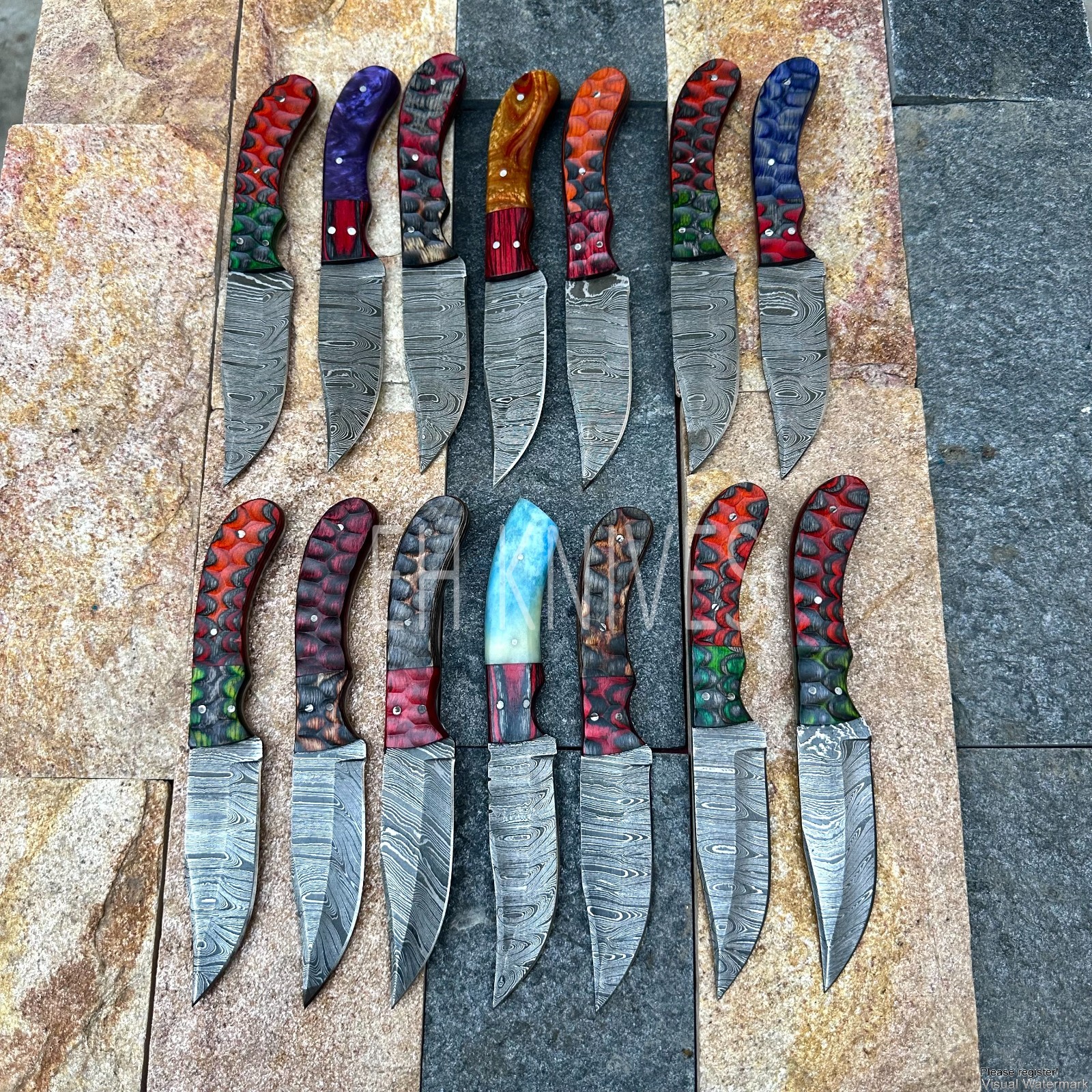Lot of 20  Handmade Damascus Steel Hunting Knives – Bulk Discount – With Sheaths