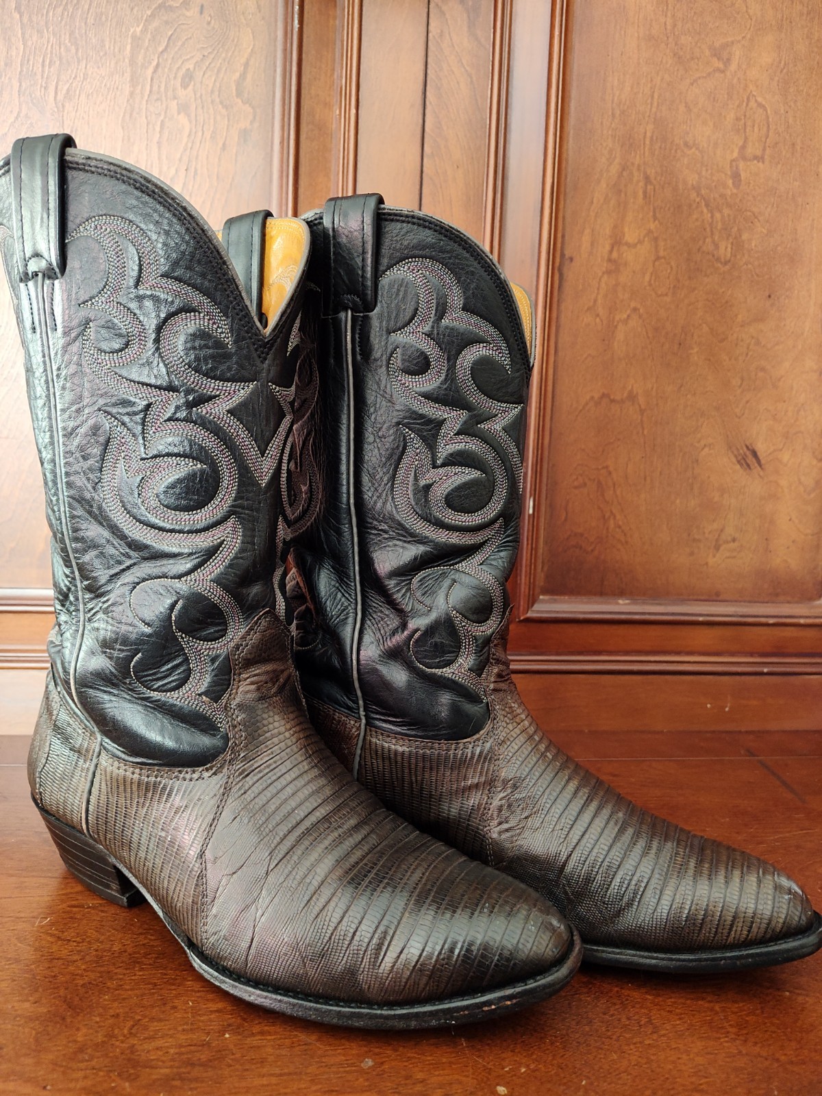 Vintage Nocona Boots Teju Lizard Men’s  Steel Grey Cowboy Boots, US 9 D